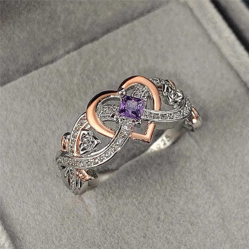 luckacco creative women's heart rings with romantic rose flower design wedding engagement love rings hot sale aesthetic jewelry