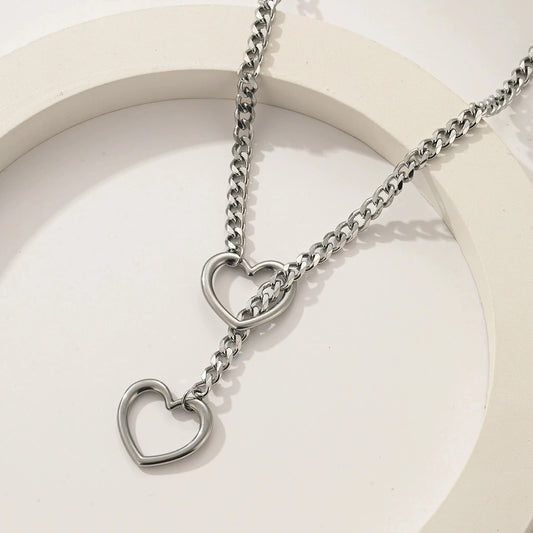 Luckacco Htpwe Women'S Heart Shaped O Ring Slip Chain Necklace Stainless Steel Punk Rock Cuban Jewelry, Adjustable Lariat Chain Jewelry