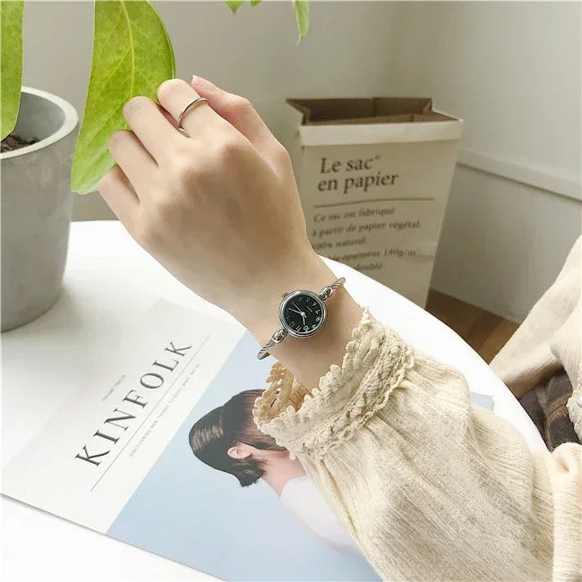 luckacco women watches small gold bangle bracelet watch stainless steel retro ladies quartz wristwatch fashion casual thin chain watches