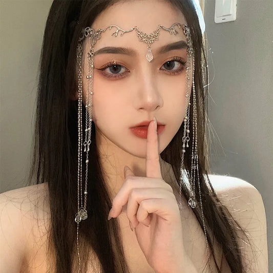Luckacco Handmade Sweet Wedding Headpiece Crystal Bridal Head Chain Tiara Hair Jewelry for Women Rhinestone Forehead Headband Accessories