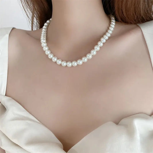 Luckacco Classic Elegant White Pearl Chokers Necklace For Women Men Wedding Banquet Necklaces Vintage Beads Handmade Jewelry Party Gift