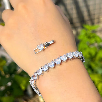 Luckacco CWWZircons Chic Love Heart Shape Cubic Zirconia Stone Wedding Engagement Tennis Bracelet for Women Classic CZ Jewelry Gift CB293