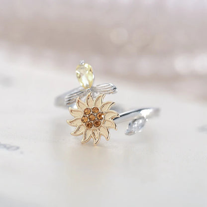 Luckacco Titanium Stainless Steel Ring For Women Rotate Rotating Anxiety Fidget Adjustable Rings Silver Color Jewelry Lovely Flower Bee