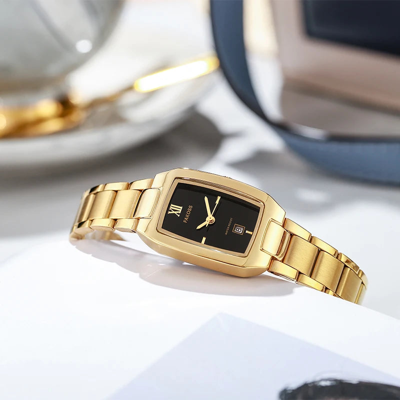 luckacco wwoor elegant women's watch fashion stainless steel waterproof ladies quartz wristwatch luxury bracelet watches date reloj mujer