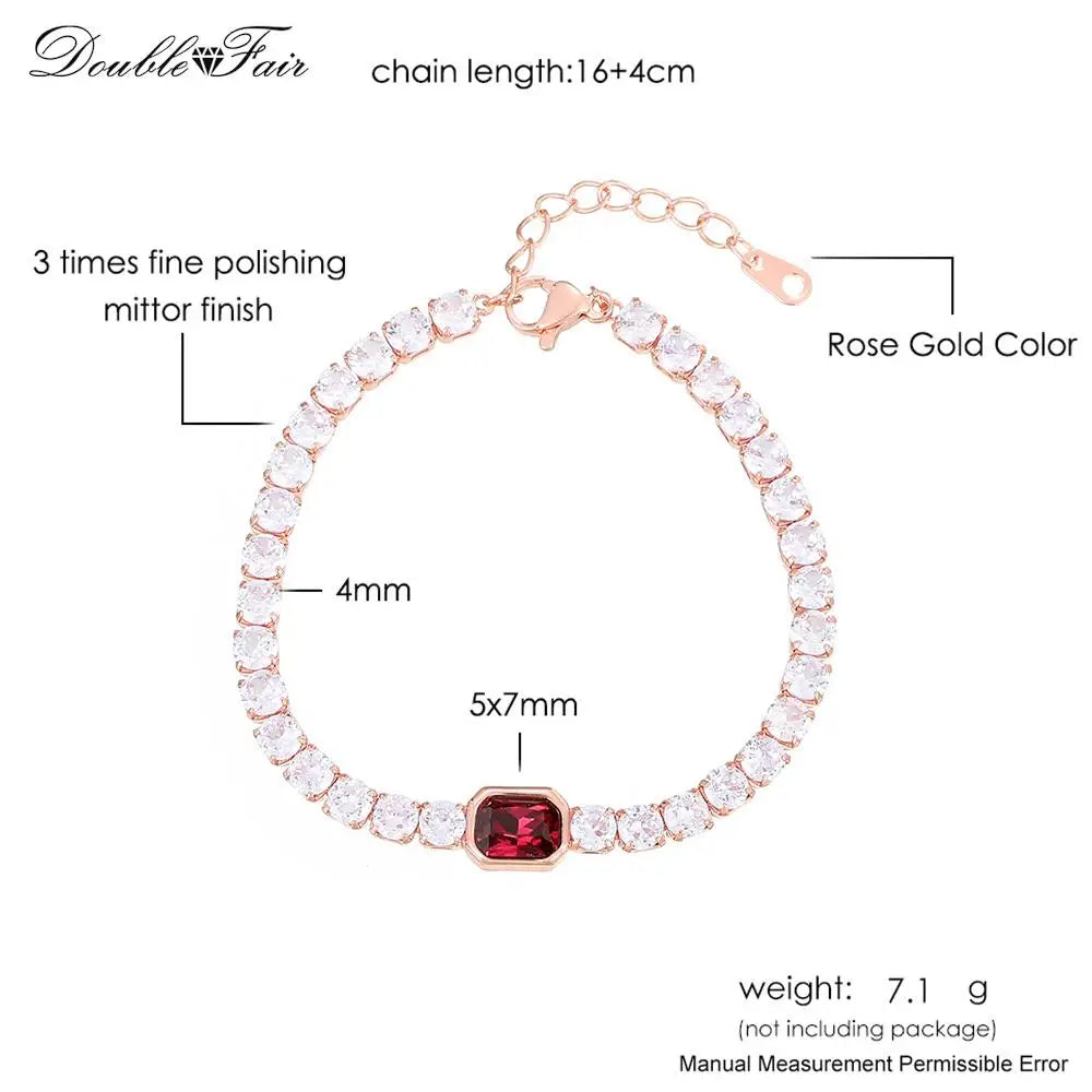 luckacco designer red zirconia short tennis bracelets for women men dazzling crystal adjustable chain on hand party daily gifts jewelry
