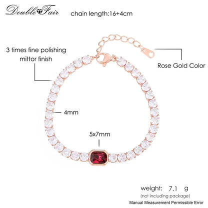 Luckacco Designer Red Zirconia Short Tennis Bracelets for Women Men Dazzling Crystal Adjustable Chain on Hand Party Daily Gifts Jewelry