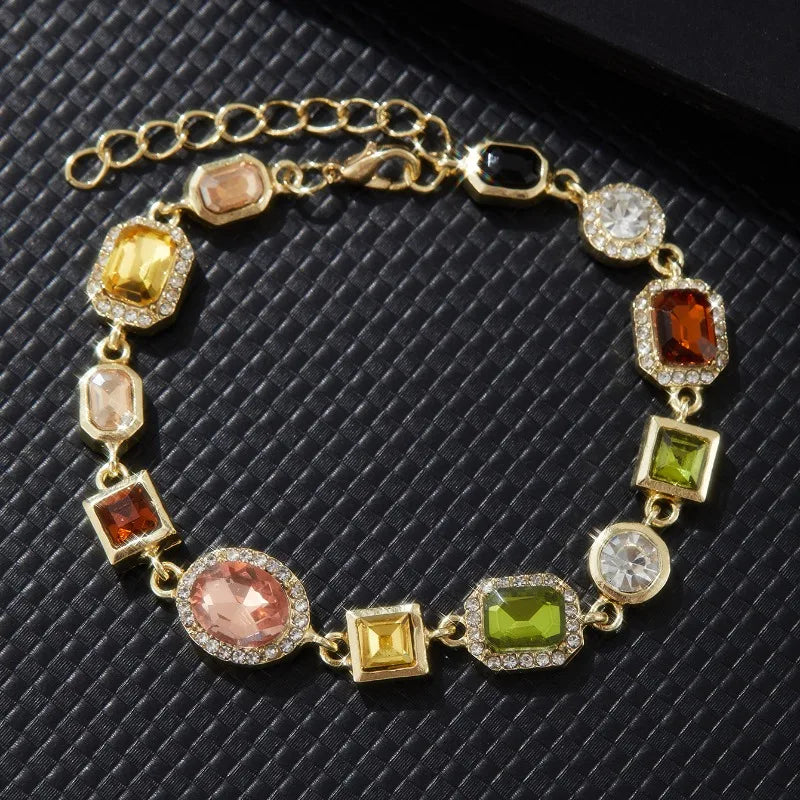 luckacco beautiful multi shape colorful cubic zirconia link chain bracelets for women adjustable trendy hand jewelry