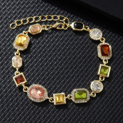 Luckacco Beautiful Multi Shape Colorful Cubic Zirconia Link Chain Bracelets for Women Adjustable Trendy Hand Jewelry