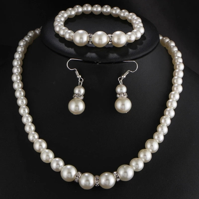 luckacco wedding engagement women simulated pearls jewelry set necklace / earrings / bracelets fashion jewelry for lady party gift