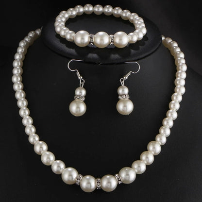 Luckacco Wedding Engagement Women Simulated Pearls Jewelry Set Necklace / Earrings / Bracelets Fashion Jewelry For Lady Party Gift