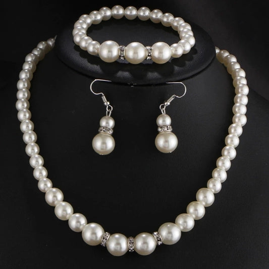 Luckacco Wedding Engagement Women Simulated Pearls Jewelry Set Necklace / Earrings / Bracelets Fashion Jewelry For Lady Party Gift