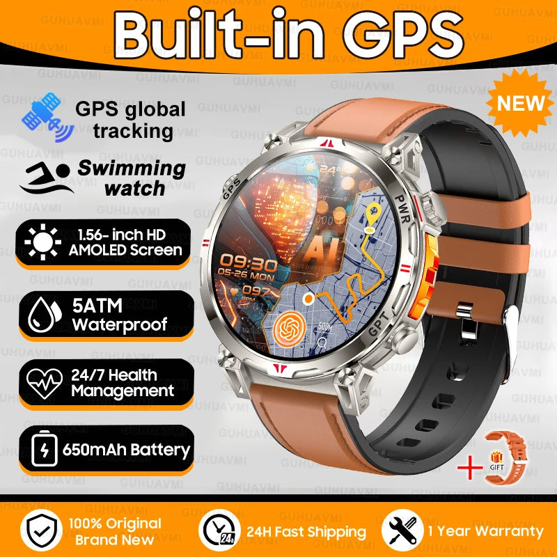 luckacco new military t-rex 3 bluetooth call smart watch gps compass barometric altimeter 10atm waterproof sports smart watch