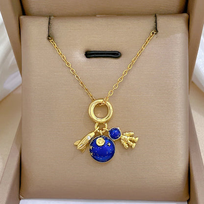Luckacco Light Luxury Titanium Steel Star Series Necklace for Women Gold Color Planet Moon Astronaut Pendant Necklaces Jewelry Gifts