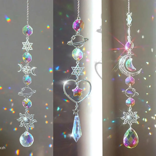 Luckacco Crystal Wind Chime Rainbow Maker Sun Catcher Dream Catcher Pendant Home Garden Decor Wind Chime, Holiday, Festival, Home Decor,