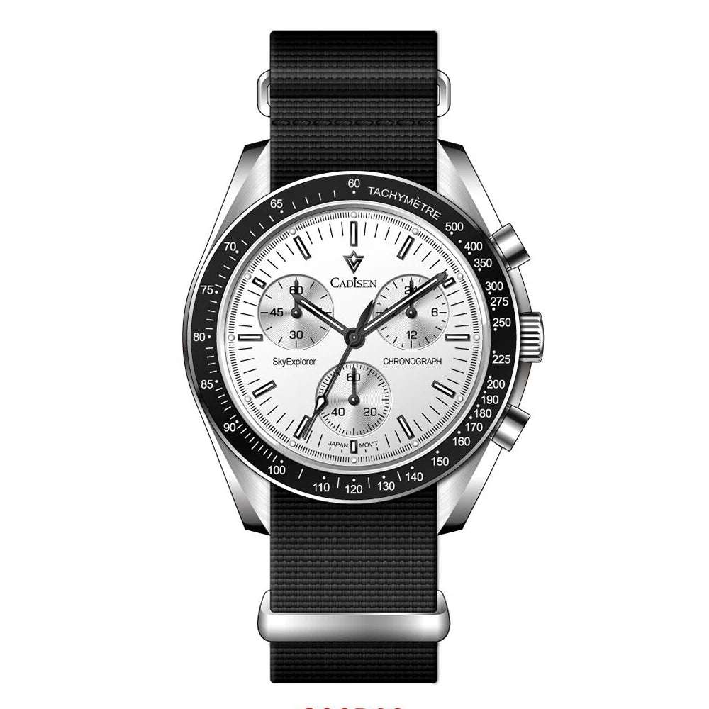 luckacco cadisen new men's watches luxury quartz wrist watch for men sapphire ar coated crystal canvas vk68 speed chronograph automatic