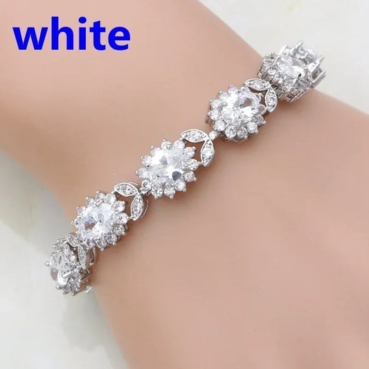 Luckacco Exquisite Shiny Tennis Ball Shape Crystal Zircon Bracelet for Women Fashion Evening Party Jewelry Girls Gift