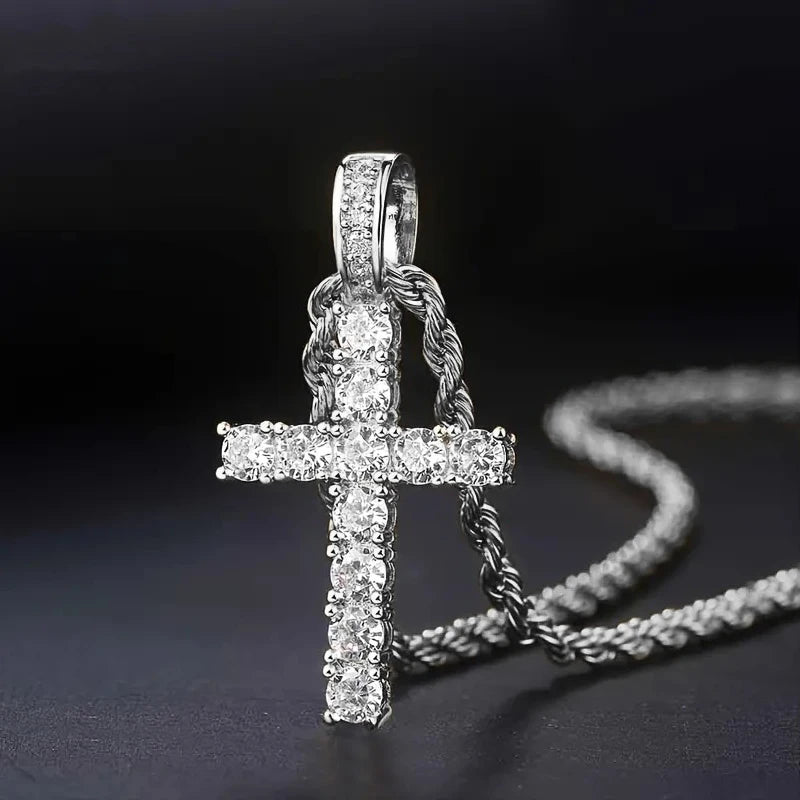 luckacco daily picks 60cm twisted chain long necklace for women/men fashion luxury cubic zirconia cross pendant necklace gift love accessories