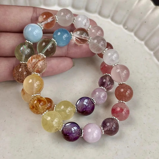 Luckacco Colorful Crystal Multi Treasure Bracelet for Women's Summer Fashion Vintage Exquisite Beautiful All-match Jewelry Gift