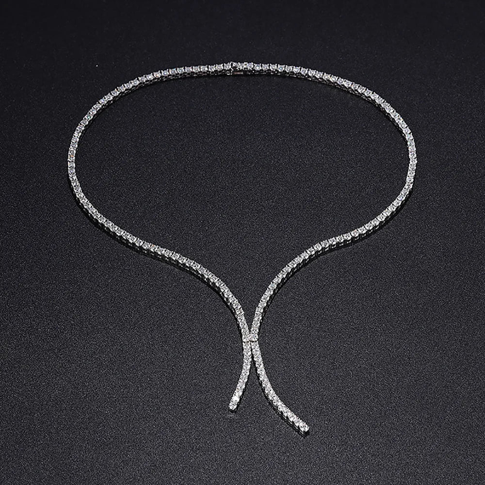 luckacco serenity 3mm d color moissanite tennis necklace for women man 100% s925 sterling silver plated 18k necklace clavicle neck chain