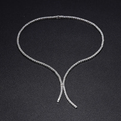 Luckacco Serenity 3mm D Color Moissanite Tennis Necklace for Women Man 100% S925 Sterling Silver Plated 18k Necklace Clavicle Neck Chain