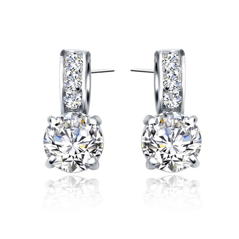 luckacco 925 sterling silver color bridal jewelry set classic cubic zircon crystal pendant  necklace stud earrings for women girls gift