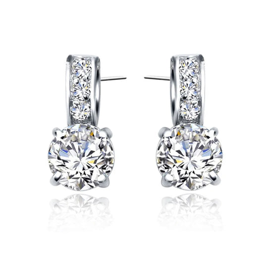 Luckacco 925 Sterling Silver Color Bridal Jewelry Set Classic Cubic Zircon Crystal Pendant  Necklace Stud Earrings for Women Girls Gift