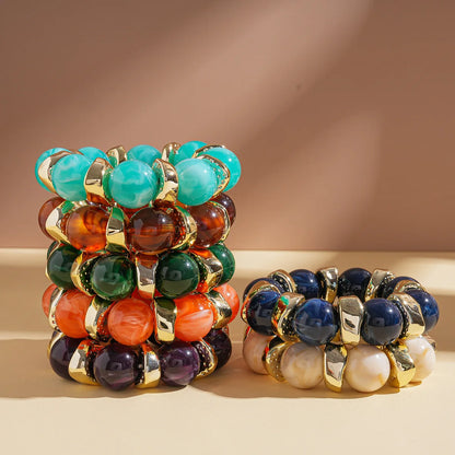 Luckacco 7 Styles Trendy Splicing Acrylic Round Beads Bracelets Bohemian Thick Irregular Resin Elastic Bangles Retro Jewelry for Women F