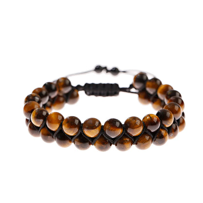 Luckacco Fashion Men Tiger Eye Natutal Stone Beaded Braided Bracelet Bangles Handmade Double Layer Lapis Lazuli Bracelets Hommes