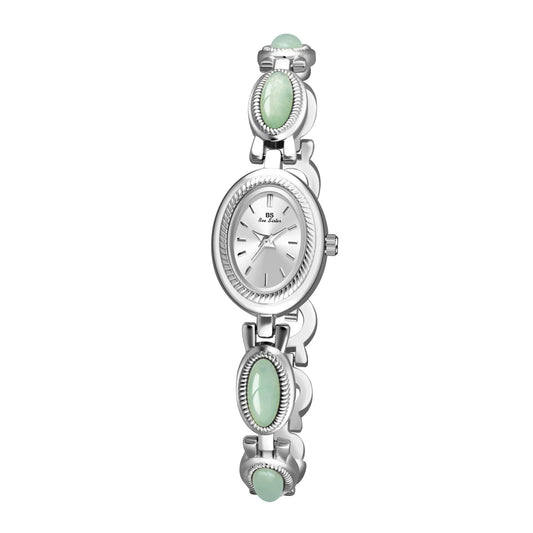 Luckacco Luxury Women's Quartz Watch Ladies Waterproof Retro Natural Jade Stones Chain Fashion Elegant Watches Gift For Girl