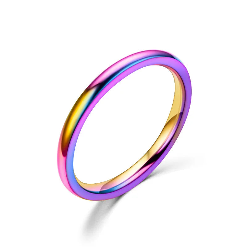 luckacco 2mm thin stainless steel rings rose gold fashion simple titanium steel rings for women girl gifts