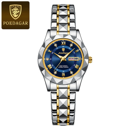 Luckacco POEDAGAR Fashion Ladies Wristwatch Week Date Luminous Waterproof Woman Watch Stainless Steel Luxury Women's Quartz Watches reloj