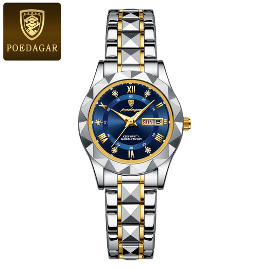 Luckacco POEDAGAR Fashion Ladies Wristwatch Week Date Luminous Waterproof Woman Watch Stainless Steel Luxury Women's Quartz Watches reloj