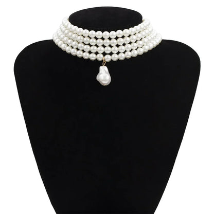 Luckacco Fashion Vintage Multilevel Imitation Pearl Choker Chain Necklace For Women Female Boho Baroque Geometry Pendant Jewelry Gift