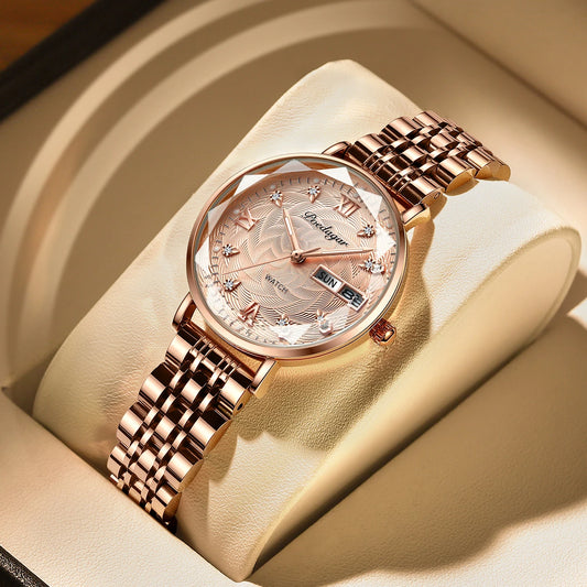Luckacco POEDAGAR Luxury Woman Wristwatch Stainless Steel Waterproof Luminous Date Week Ladies Watches Fashion Elegant Quartz Women Watch