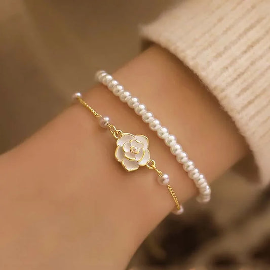 Luckacco Vintage Creativity Irregular Baroque Imitation Pearl Heart Shape Beading Bracelets for Women Fashion Accessories Lucky Tag Gifts