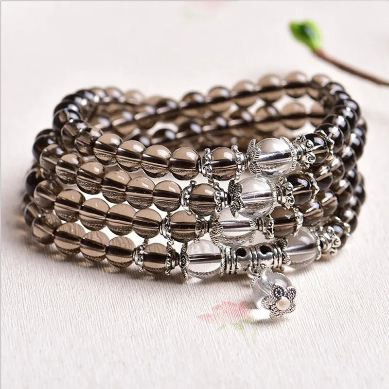 luckacco 108 rosary bracelet crystal stone for women's necklace bracelet imitation amethyst obsidian stone ethnic  buddhis prayer jewelry