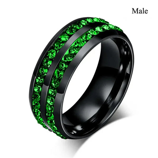 Luckacco Fashion Couple Rings Charm Purple Rhinestones CZ Women Rings Set Trendy Men Stainless Steel Zirconia Ring Wedding Band Jewelry