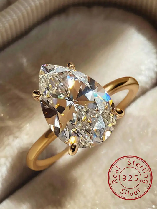 Luckacco 925 Sterling Silver 1-4 CT Simple Sparkling Pear Shape Zircon Ring For Women Engagement Wedding Luxury High Quality Fine Jewelry