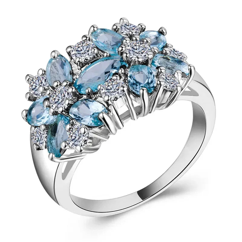 luckacco hot sale cocktail party ring flower cubic zirconia  valentine's day gift  fashion jewelry luxury rings for women & lover