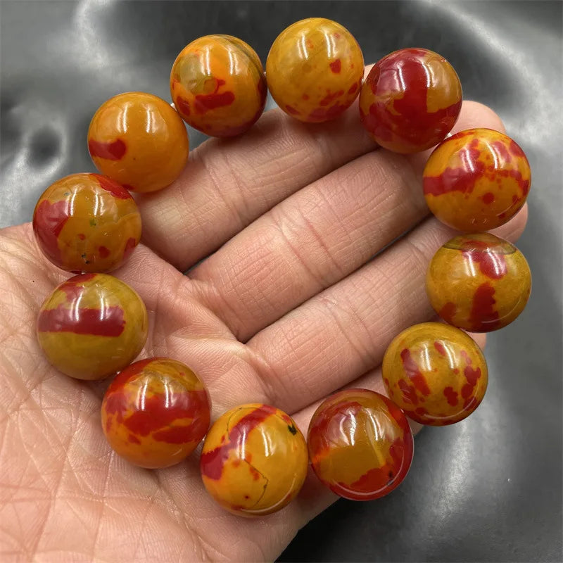 luckacco new retro floating red flower ball chicken blood jade agate bracelet chalcedony