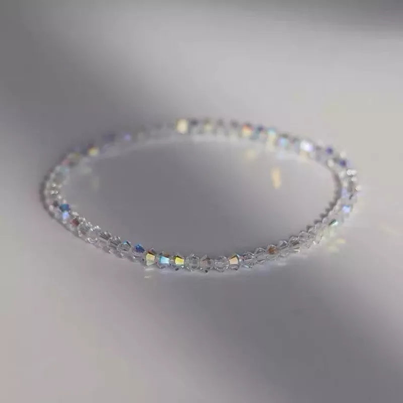 Simple Shiny Transparent White Crystal Bracelet For Women Refracted Colorful Light Stretch Bracelet 2022 Jewelry Party Gift