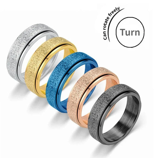 Luckacco 6mm Anxiety Fidget Spinner Rings for Men Smooth Stainless Steel Spinning Rotating Ring for Women Anti Stress Jewelry Gift
