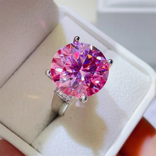 Luckacco Luxury Huge 20ct Pink Moissanite Diamond Ring Real 925 Sterling Silver Party Wedding Band Rings for Women Men Engagement Jewelry