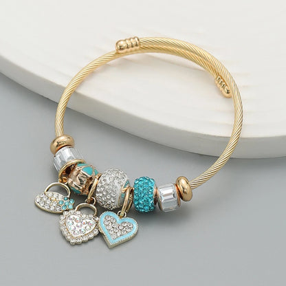 Luckacco Fashion Multi Element Stainless Steel Circle Panjiadora Beaded Love Bracelet Suitable for Women's Dating, Daily Holiday Gifts