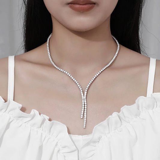 Luckacco Serenity 3mm D Color Moissanite Tennis Necklace for Women Man 100% S925 Sterling Silver Plated 18k Necklace Clavicle Neck Chain