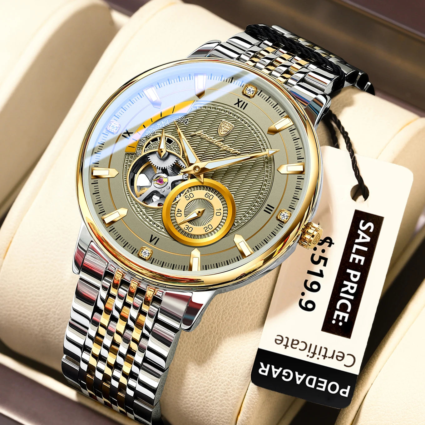 luckacco poedagar luxury man wristwatch top automatic mechanical luminous men watch hollow tourbillon stainless steel men's watches reloj