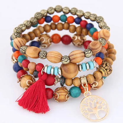 Luckacco DIEZI Bohemian Multicolor Pink Crystal Beads Bracelets Women Girls Elastic Tassel Wing Letters Rope Bracelet Pulseira Feminina