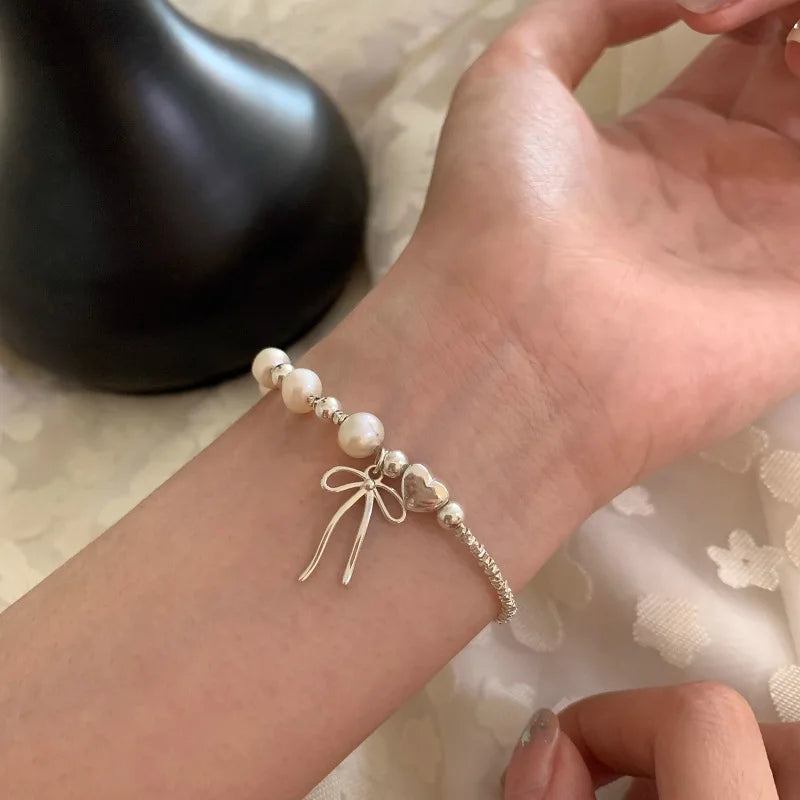 luckacco new 925 silver geometric bead punk peace of mind words irregular string bracelet for woman girl fashion jewelry gift dropship
