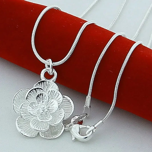 Luckacco Silver color Rose Flower Pendant Necklace 18/20-24/26/30 Inch Snake Chain For Women Wedding Engagement Jewelry