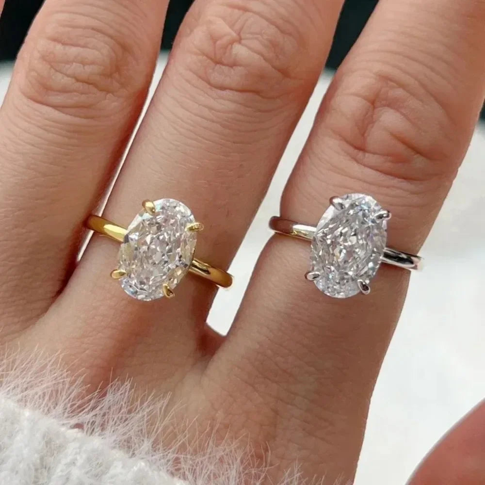 luckacco 2025 fashionable luxury oval original stainless steel rings for women engagement gift proposal jewelry bride wedding